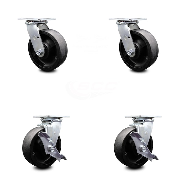 6 Inch Glass Filled Nylon Caster Set with Ball Bearings 2 Swivel Lock 2 Brake